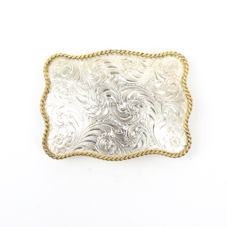Sterling Silver Etched Belt Buckle