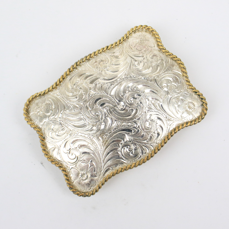 Sterling Silver Etched Belt Buckle
