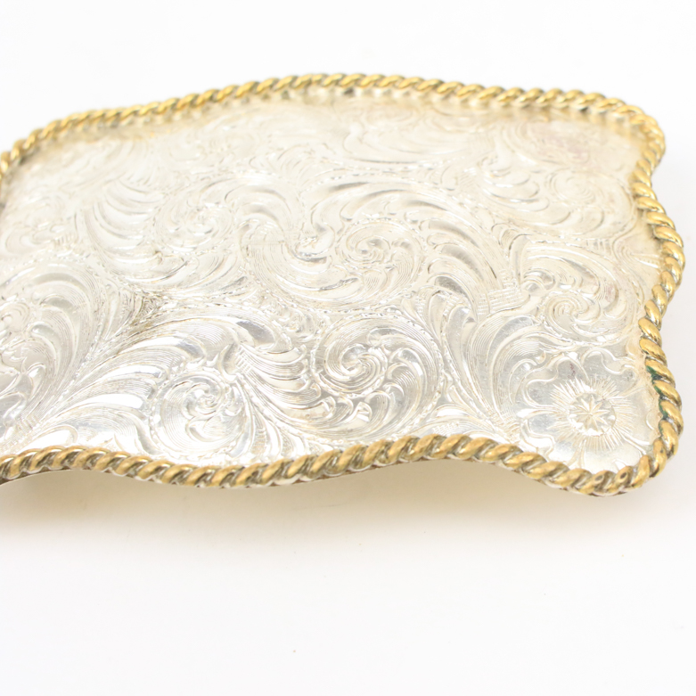 Sterling Silver Etched Belt Buckle