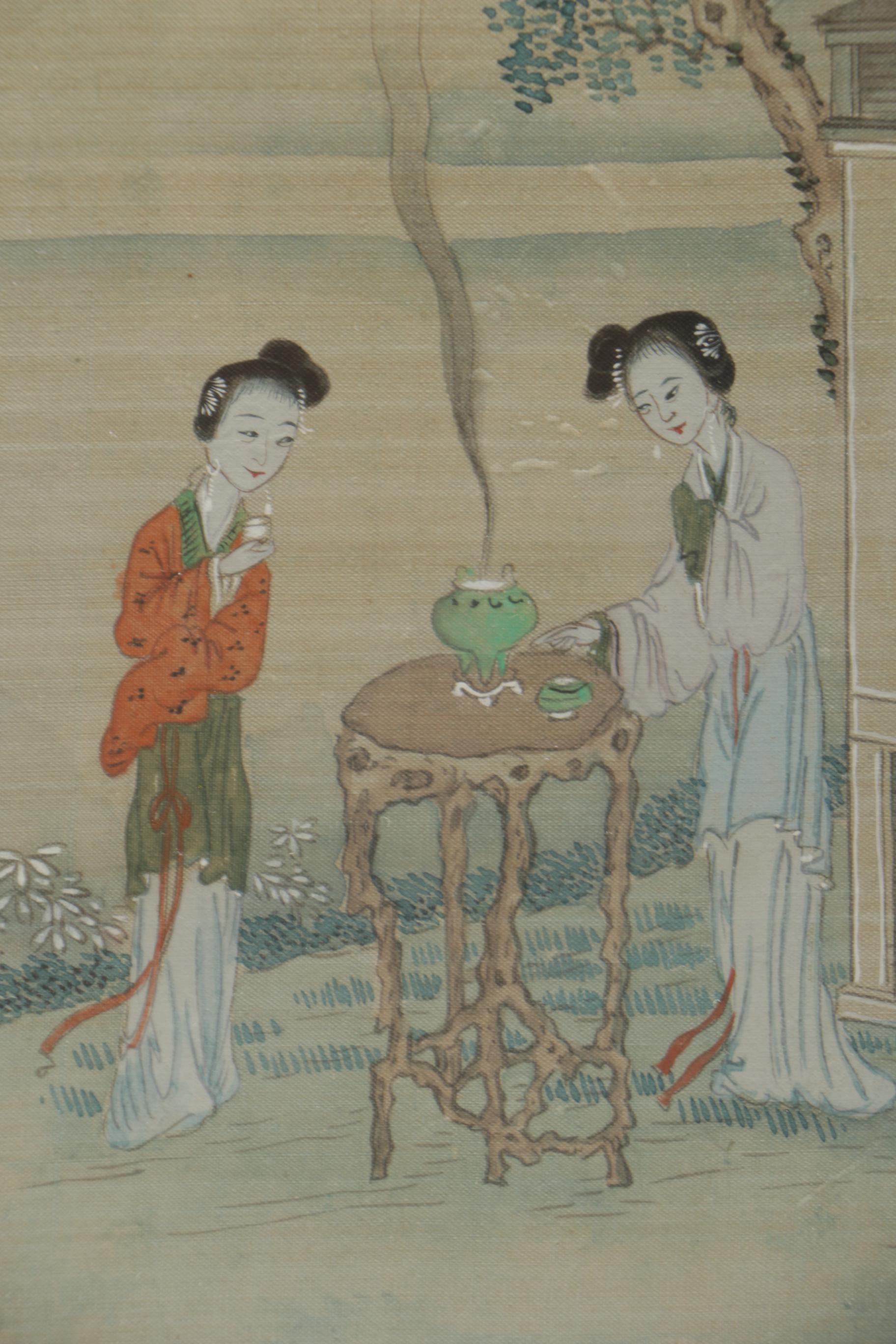 Offset Lithograph After Utamaro's "Women After the Bath" and Chinese Gouache Painting