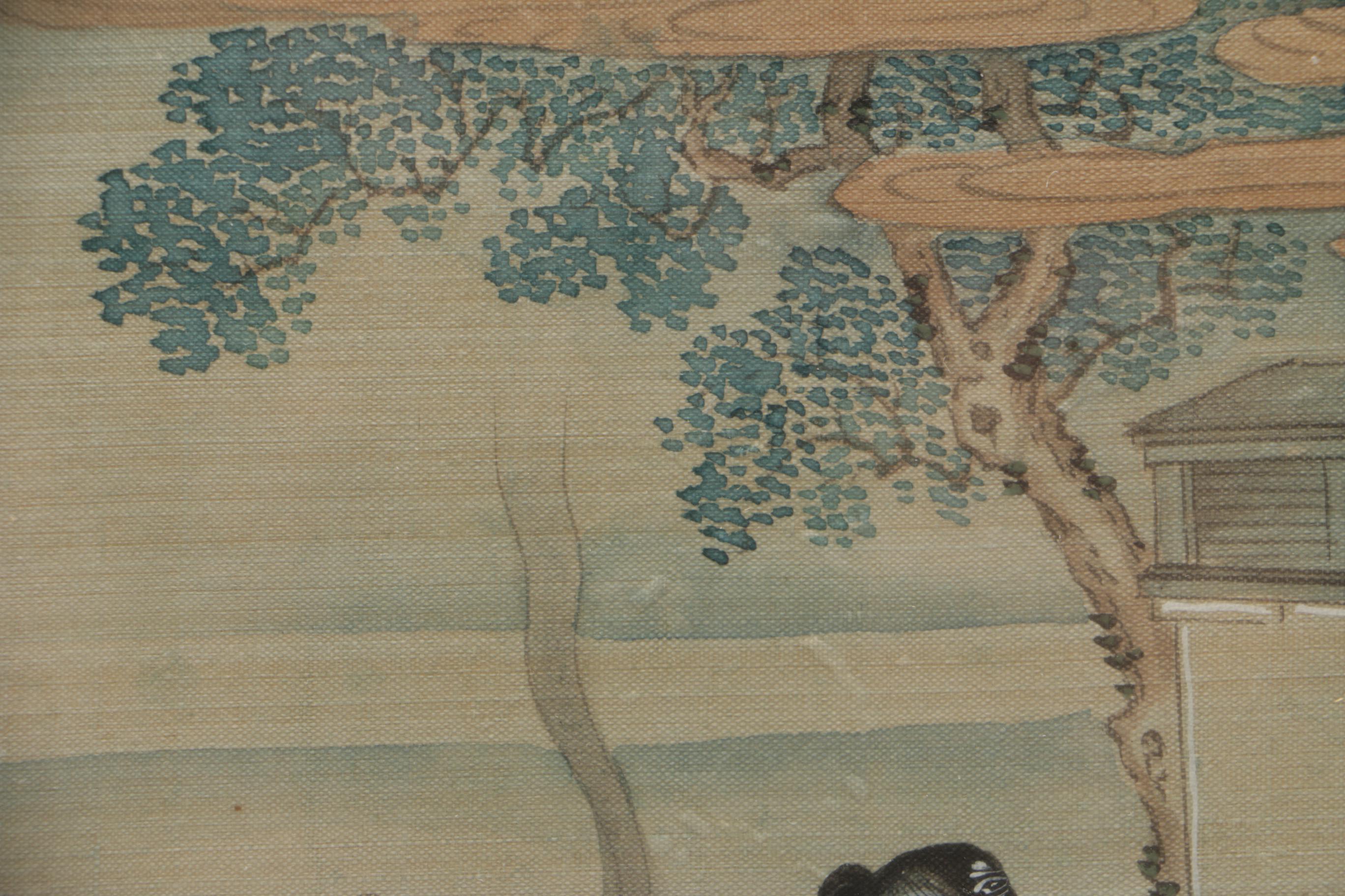 Offset Lithograph After Utamaro's "Women After the Bath" and Chinese Gouache Painting