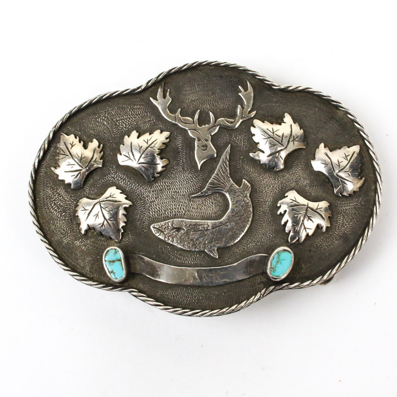 Sterling Silver Belt Buckle with Turquoise