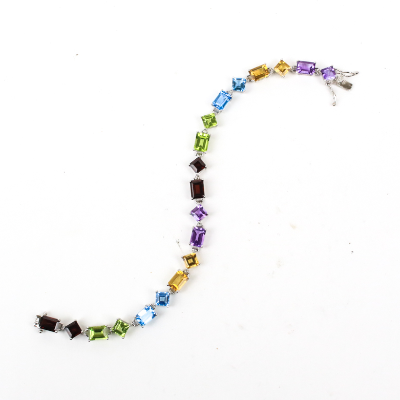 14K White Gold and Multi-Stone Tennis Bracelet