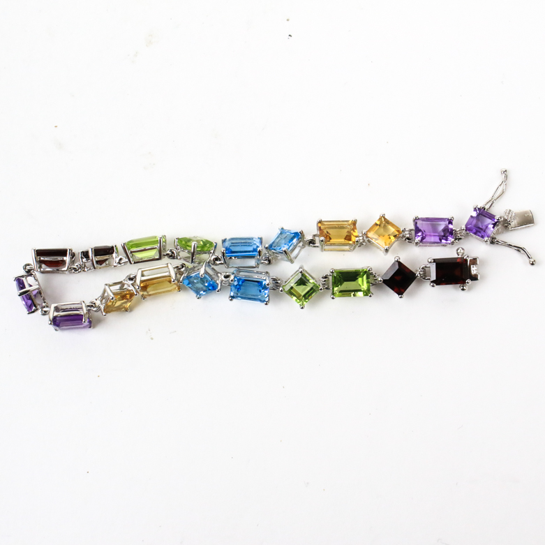 14K White Gold and Multi-Stone Tennis Bracelet