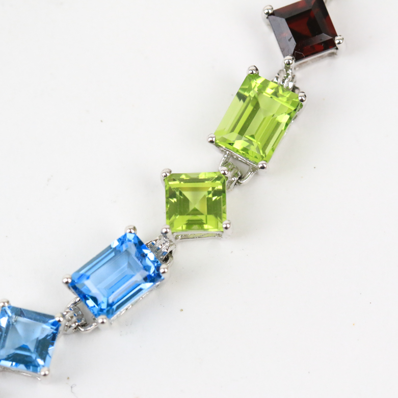 14K White Gold and Multi-Stone Tennis Bracelet