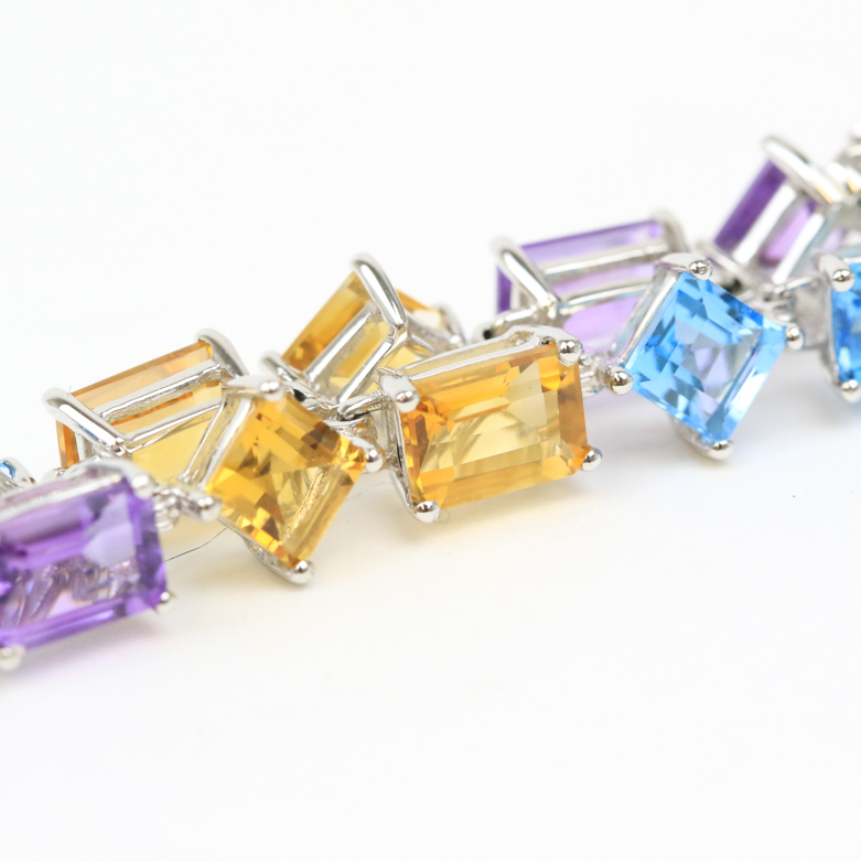 14K White Gold and Multi-Stone Tennis Bracelet