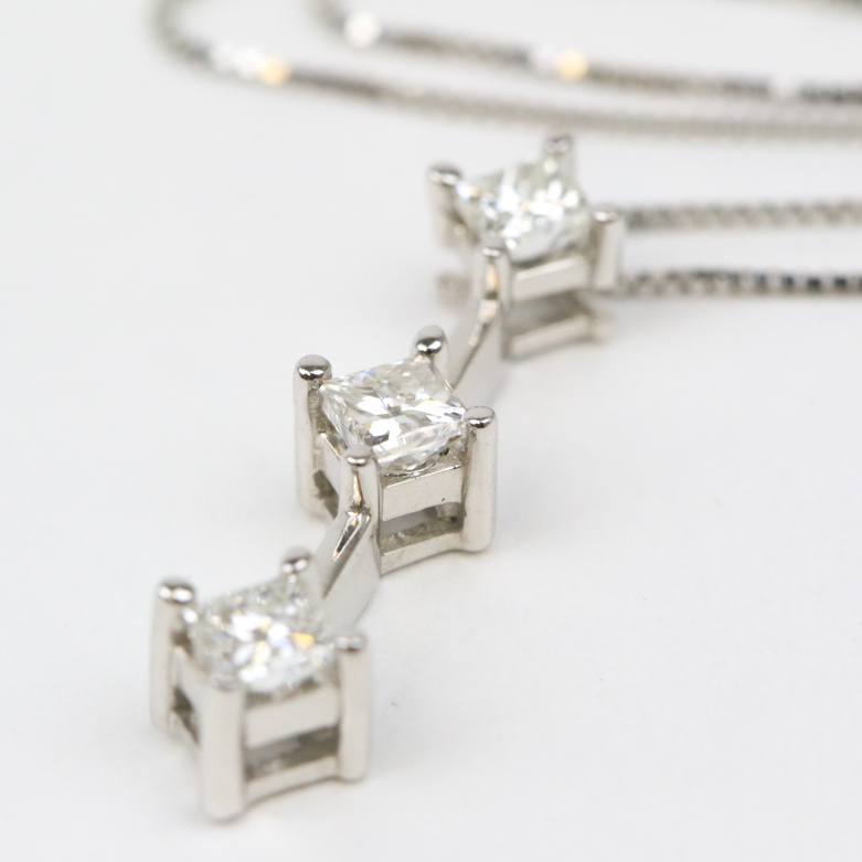 18K White Gold and Diamond Journey Pendant Necklace