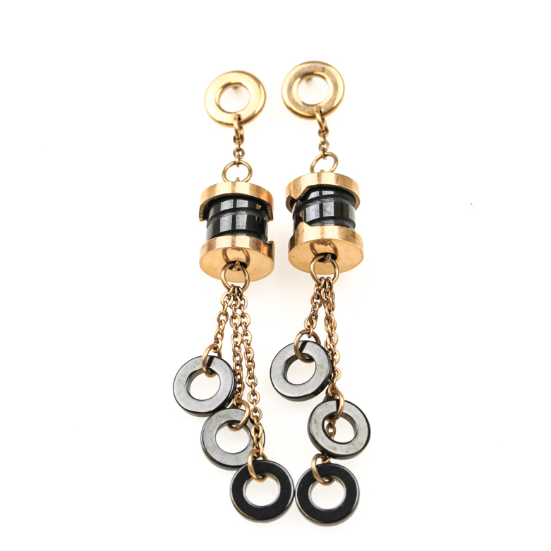 Rose Gold Plated Onyx Drop Earrings