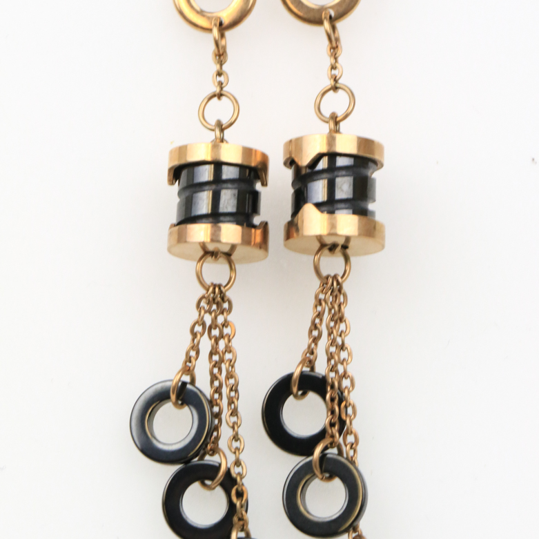 Rose Gold Plated Onyx Drop Earrings