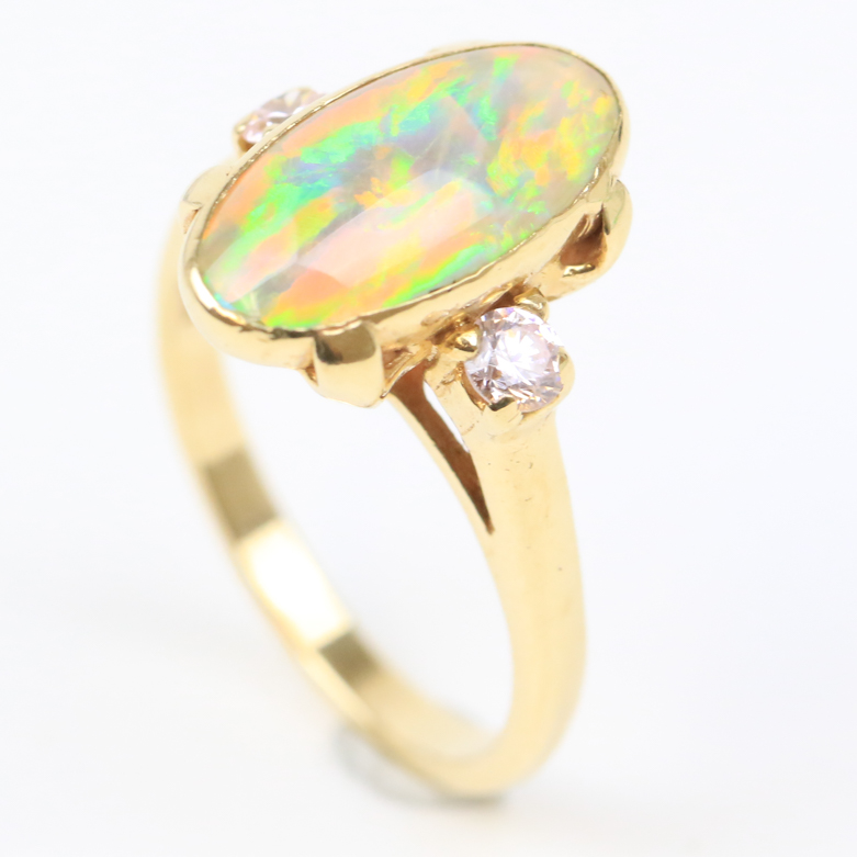 14K Yellow Gold and Opal Doublet Cathedral Ring