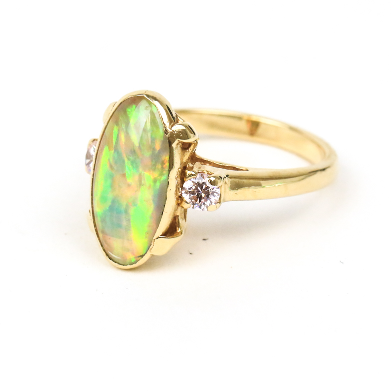14K Yellow Gold and Opal Doublet Cathedral Ring