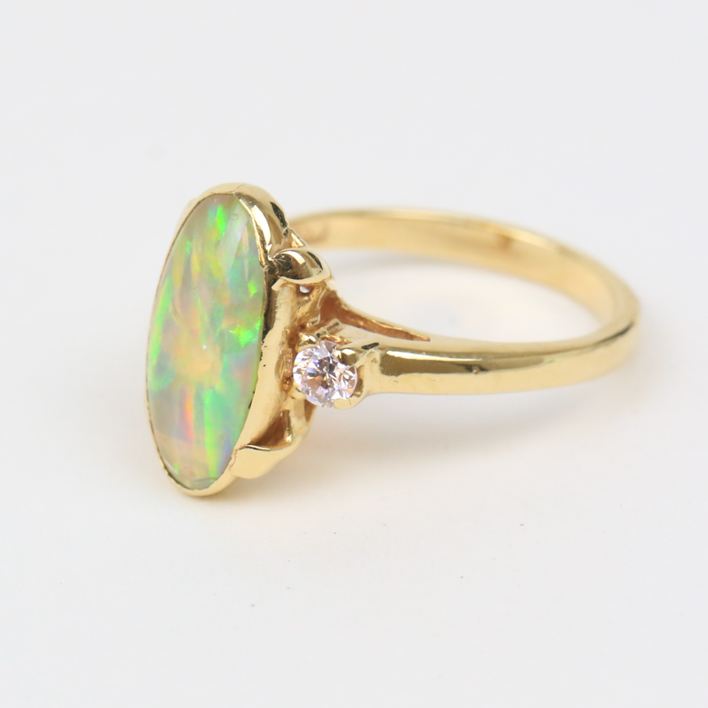14K Yellow Gold and Opal Doublet Cathedral Ring