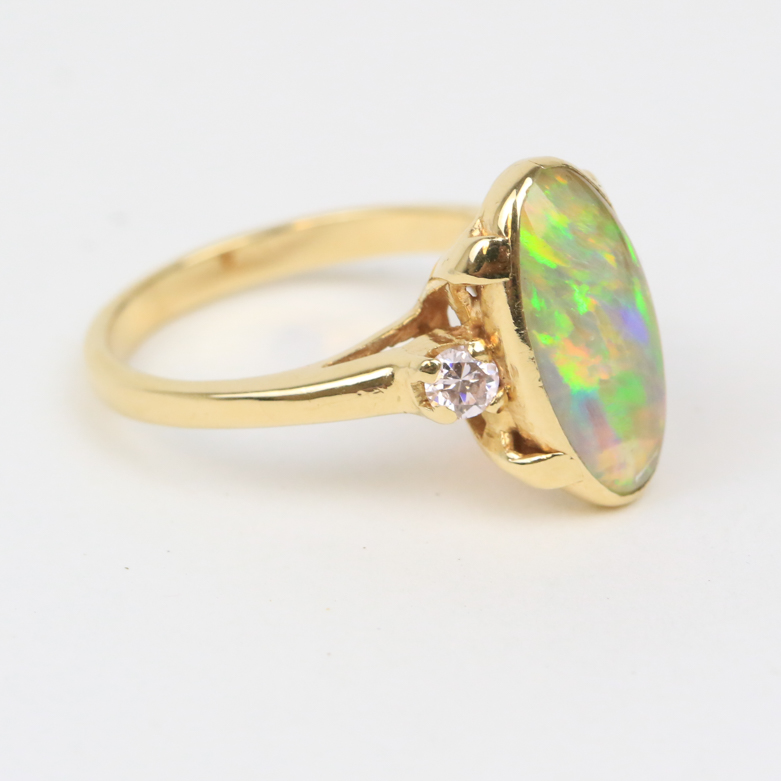 14K Yellow Gold and Opal Doublet Cathedral Ring
