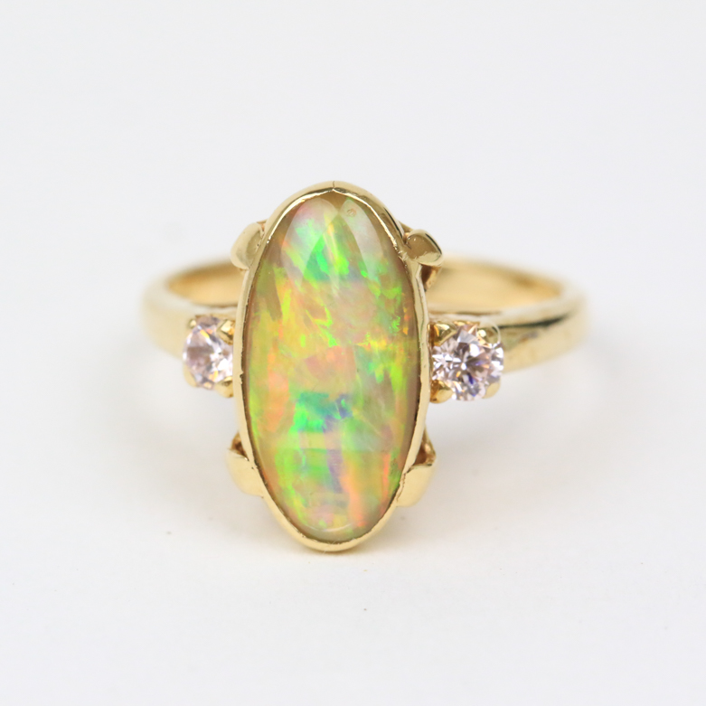 14K Yellow Gold and Opal Doublet Cathedral Ring