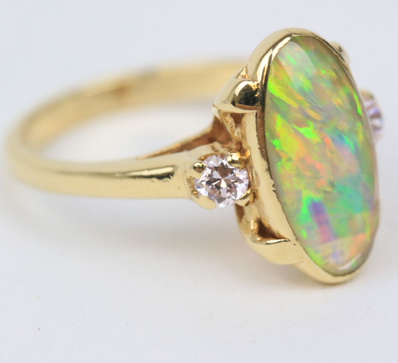 14K Yellow Gold and Opal Doublet Cathedral Ring