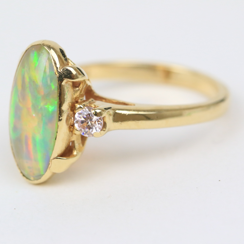 14K Yellow Gold and Opal Doublet Cathedral Ring