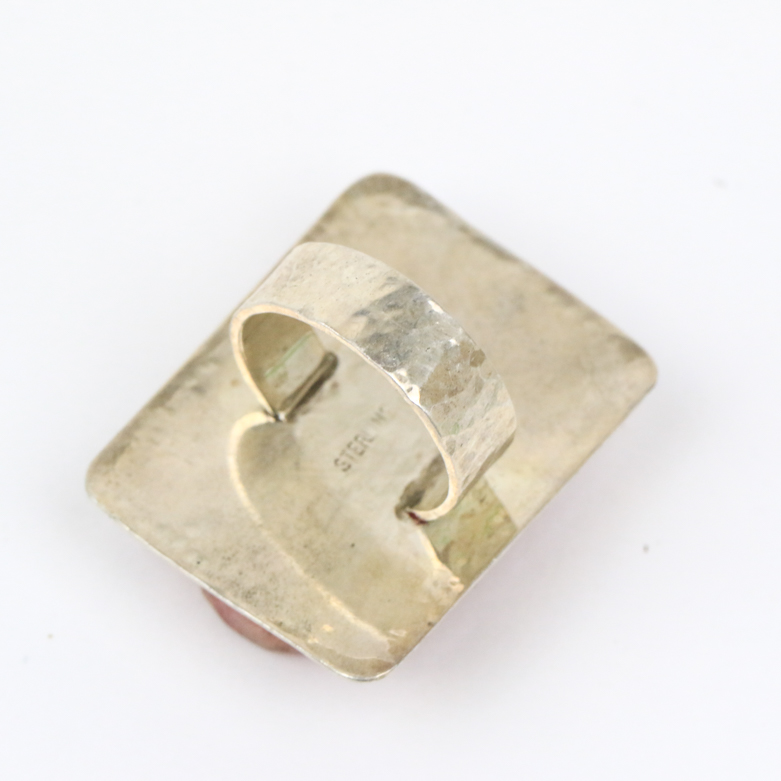 Vintage Sterling Silver and Carved Agate Aztec Warrior Face Ring