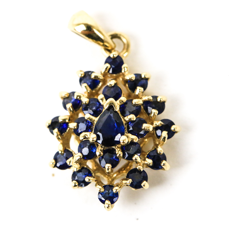 14K Yellow Gold and Sapphire Cluster Pendant