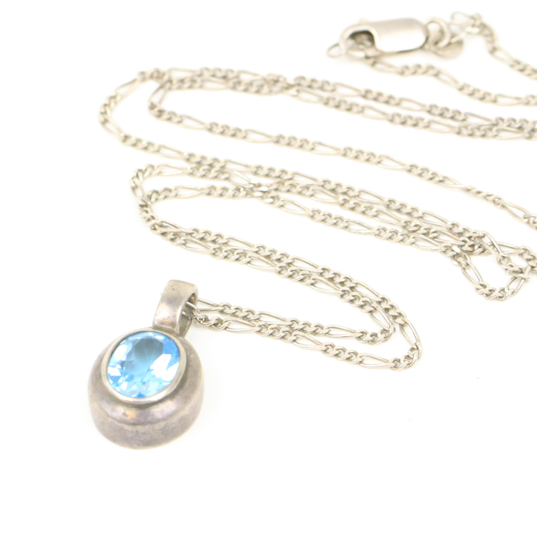 Sterling Silver and 3.00 CTS Blue Topaz Pendant Necklace