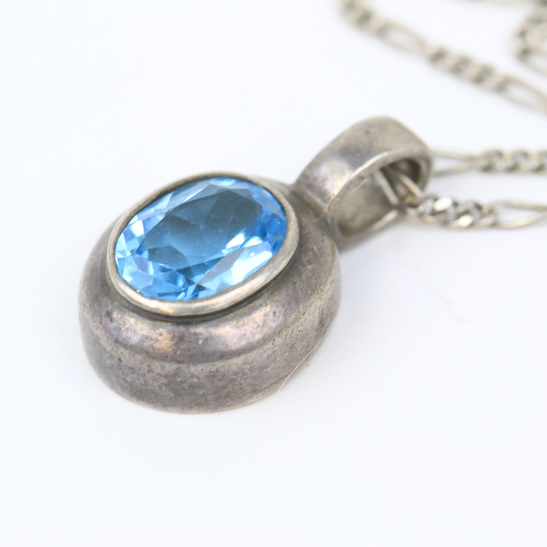 Sterling Silver and 3.00 CTS Blue Topaz Pendant Necklace