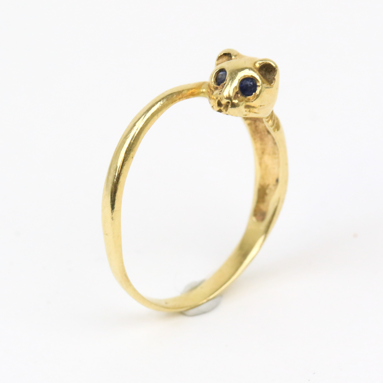 14K Yellow Gold and Sapphire Cat Ring