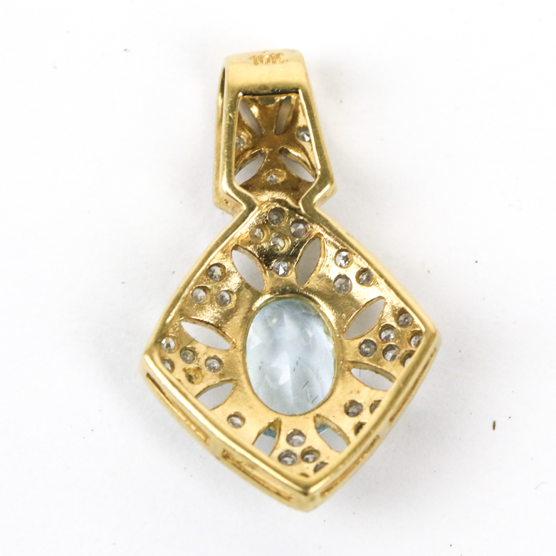 10K Two-Tone Gold, Aquamarine, and Diamond Pierced Drop Pendant