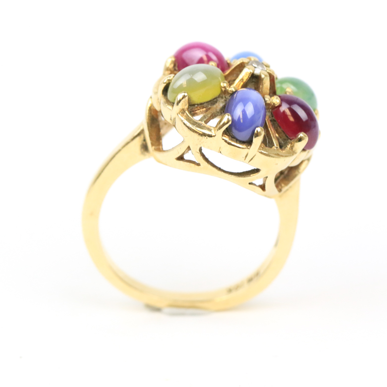 Vintage 10K Yellow Gold, Fancy Star Sapphire, and Diamond Cocktail Ring