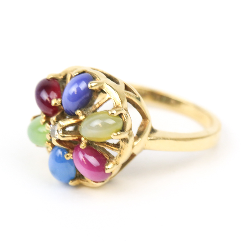 Vintage 10K Yellow Gold, Fancy Star Sapphire, and Diamond Cocktail Ring