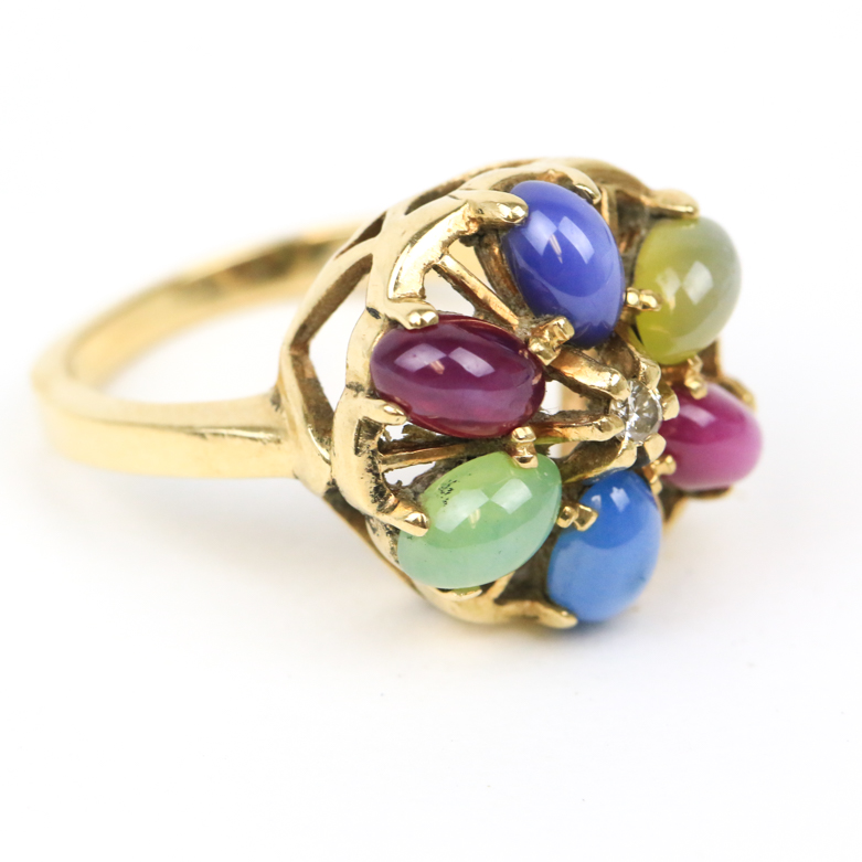 Vintage 10K Yellow Gold, Fancy Star Sapphire, and Diamond Cocktail Ring