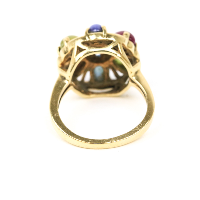 Vintage 10K Yellow Gold, Fancy Star Sapphire, and Diamond Cocktail Ring