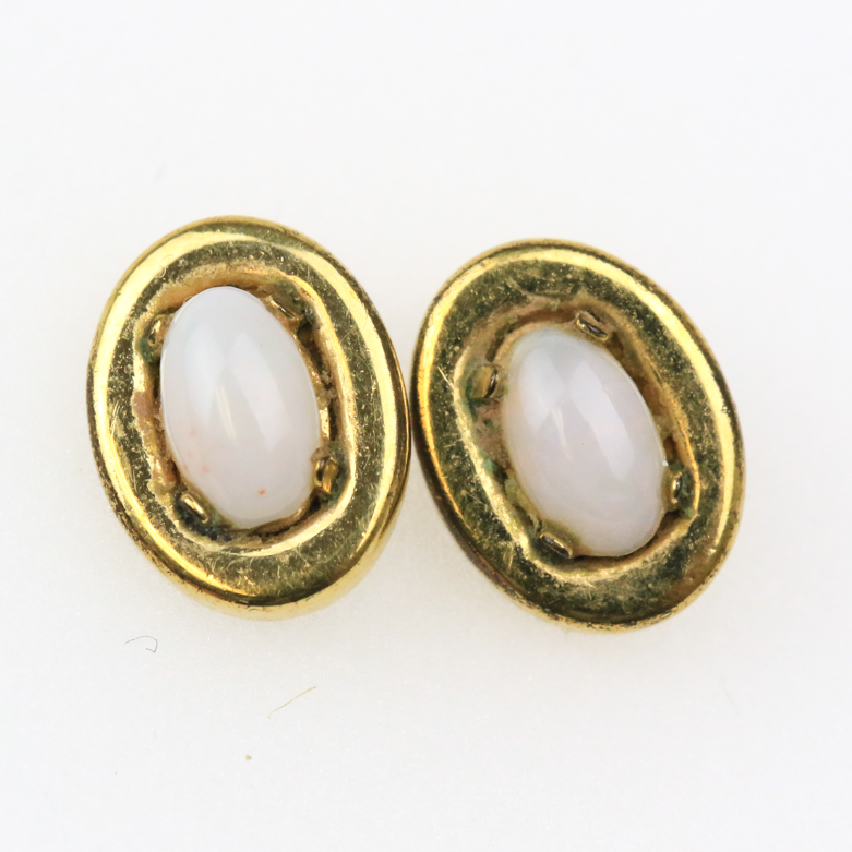 Vintage Opal Stud Earrings with 14K Yellow Gold Closures