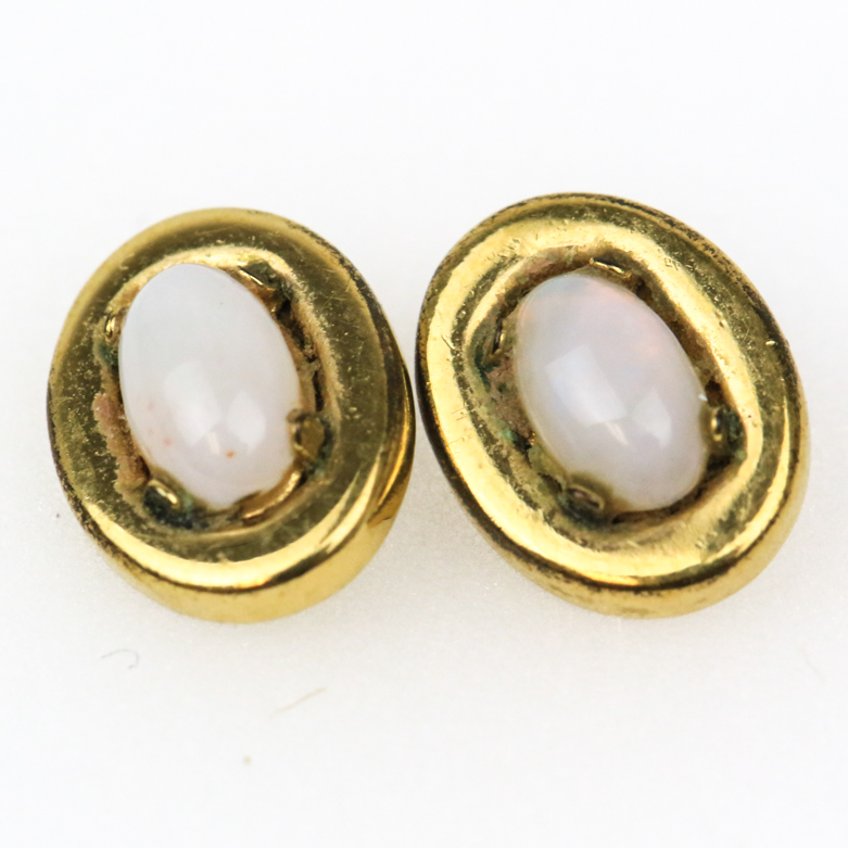 Vintage Opal Stud Earrings with 14K Yellow Gold Closures