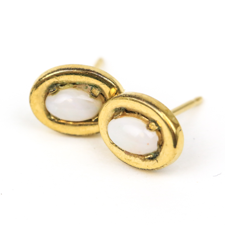 Vintage Opal Stud Earrings with 14K Yellow Gold Closures