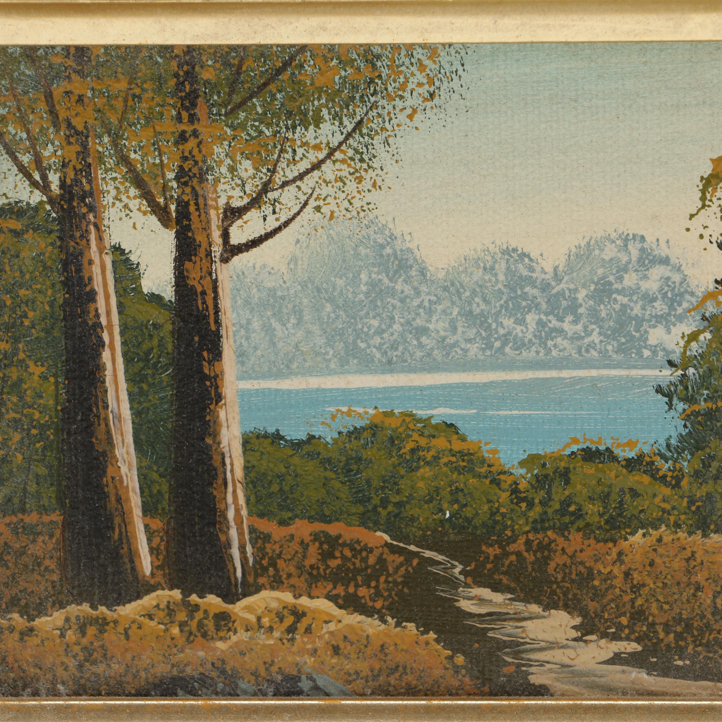 Framed Oil Paintings of a Mountainous and Wooded Landscapes