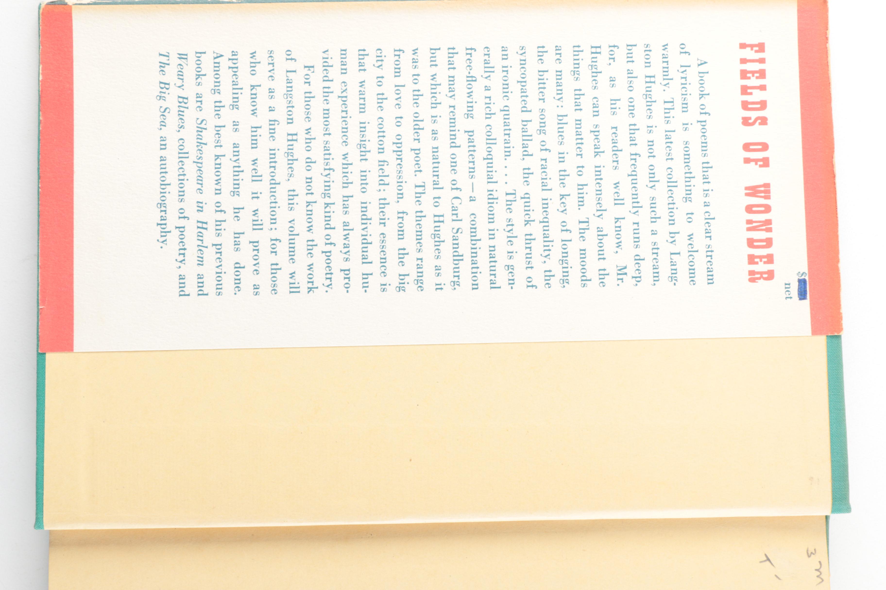 1947 First Edition Langston Hughes "Fields of Wonder: A Book of Lyric Poems"