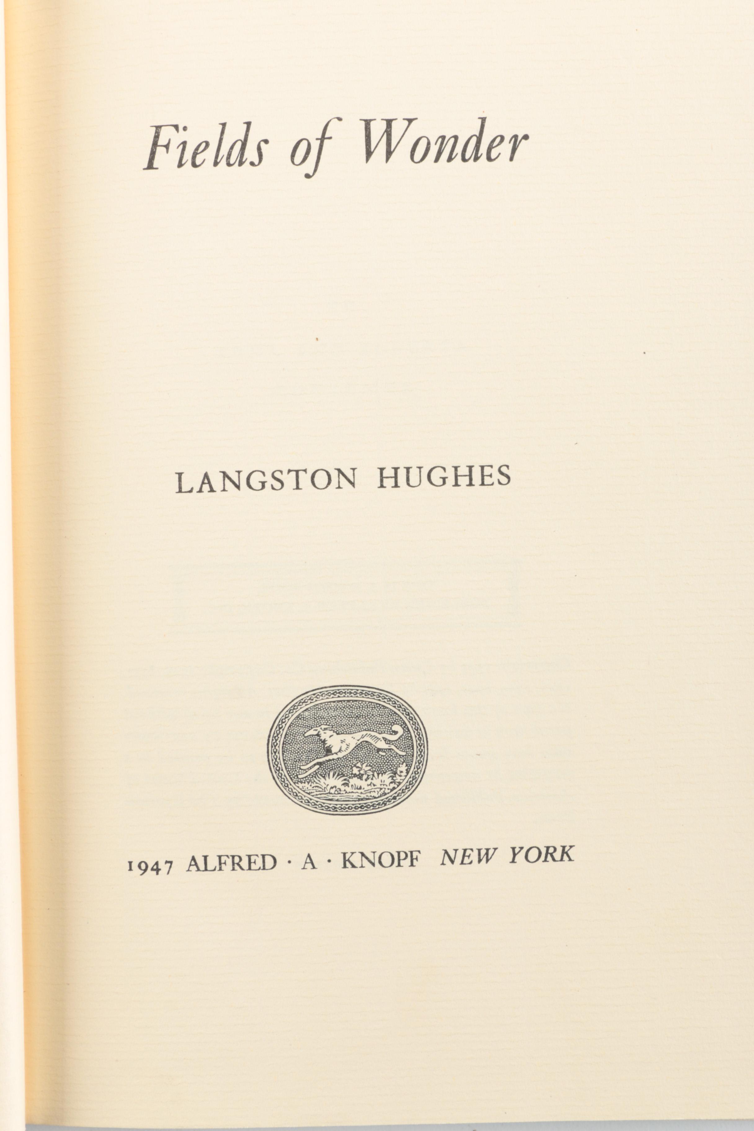 1947 First Edition Langston Hughes "Fields of Wonder: A Book of Lyric Poems"