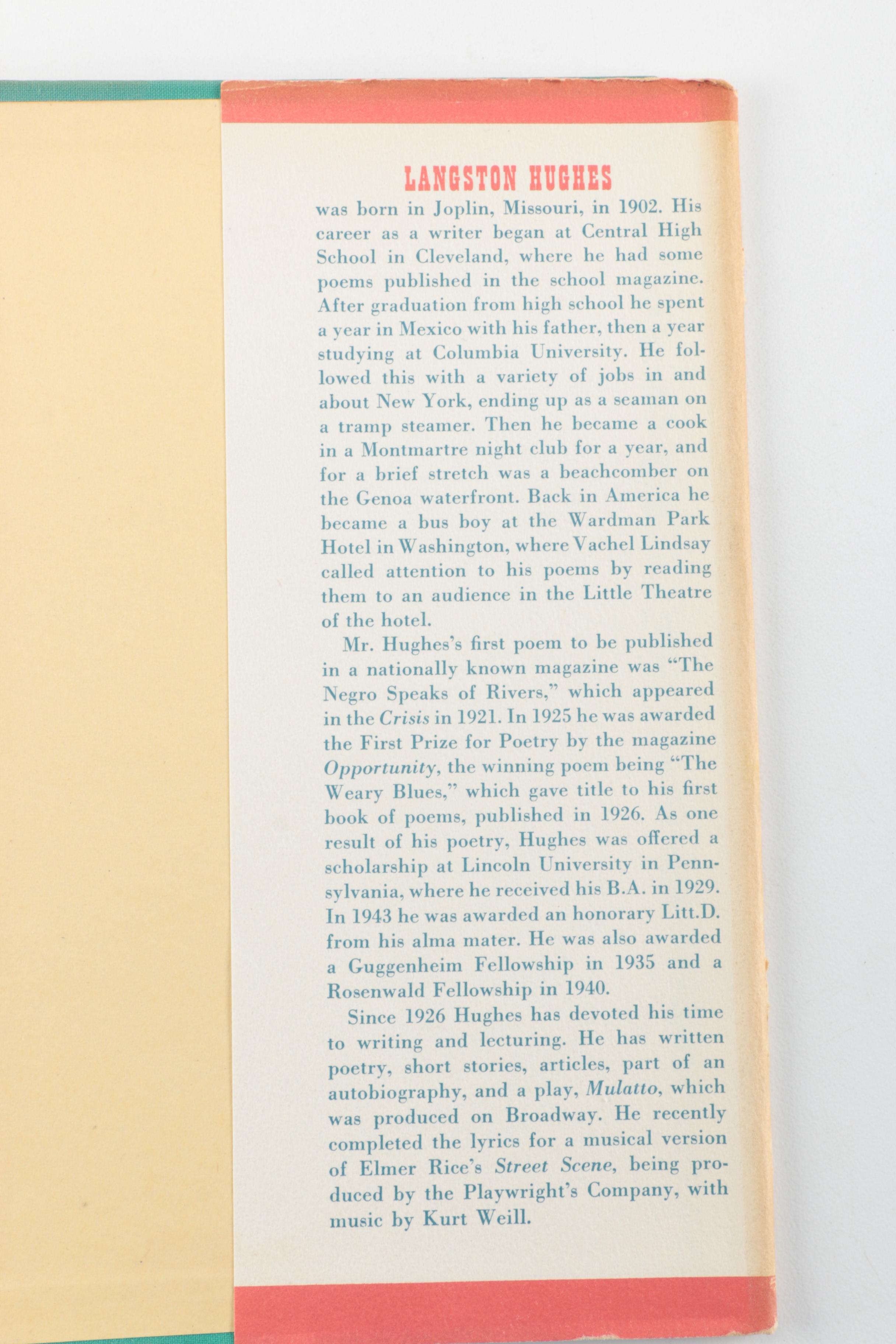 1947 First Edition Langston Hughes "Fields of Wonder: A Book of Lyric Poems"