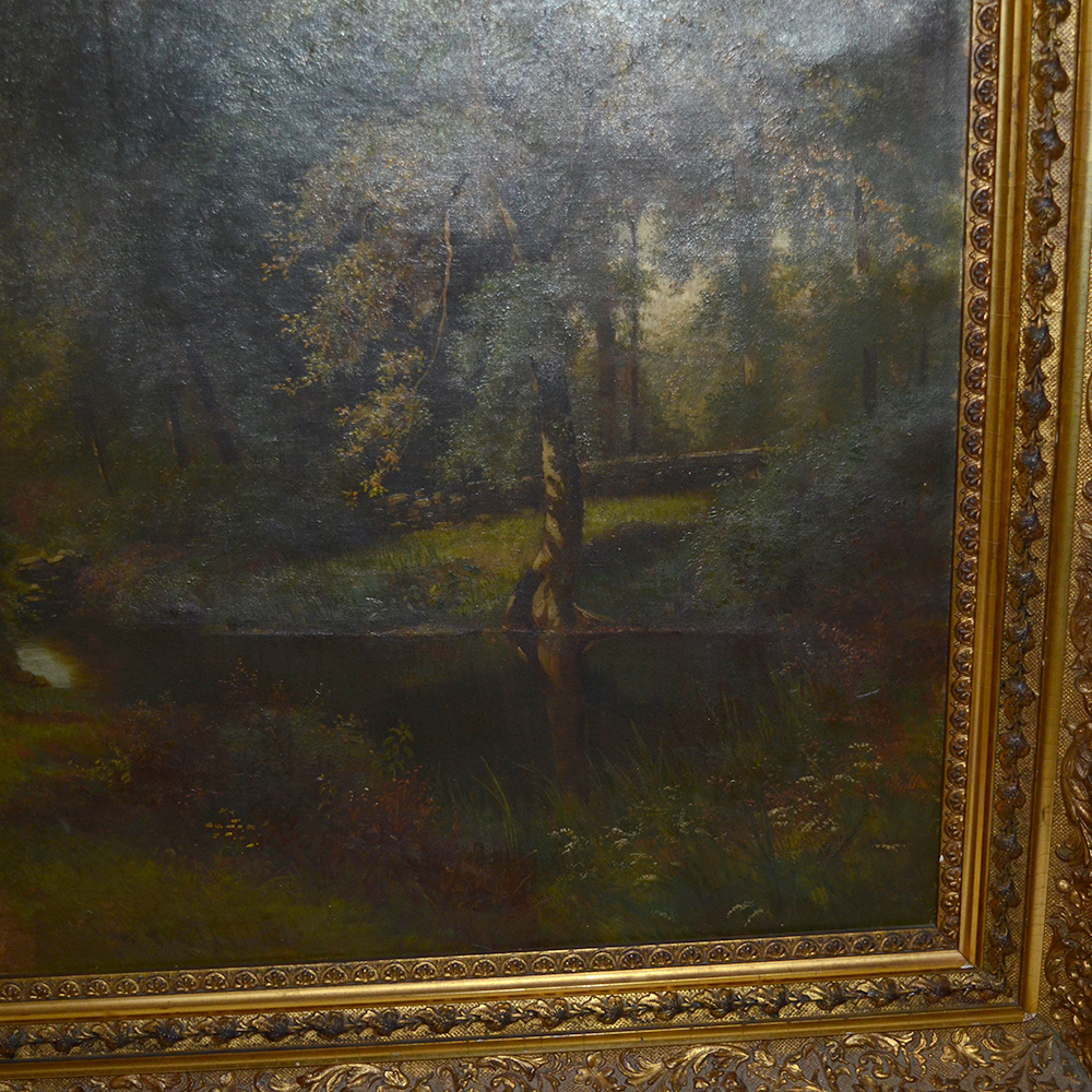 Oil on Canvas Pastoral Landscape Painting with Cows