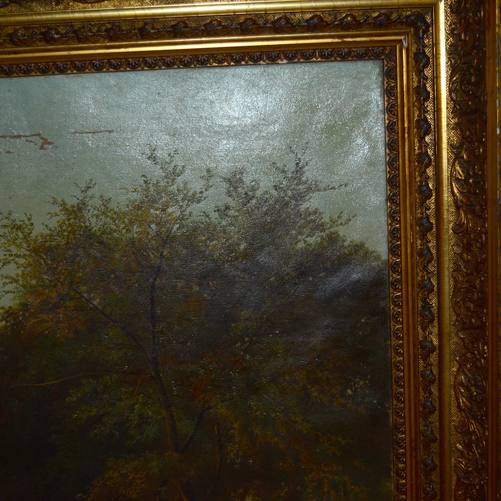 Oil on Canvas Pastoral Landscape Painting with Cows