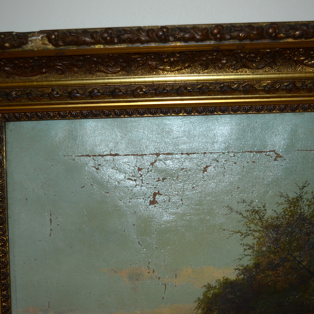 Oil on Canvas Pastoral Landscape Painting with Cows