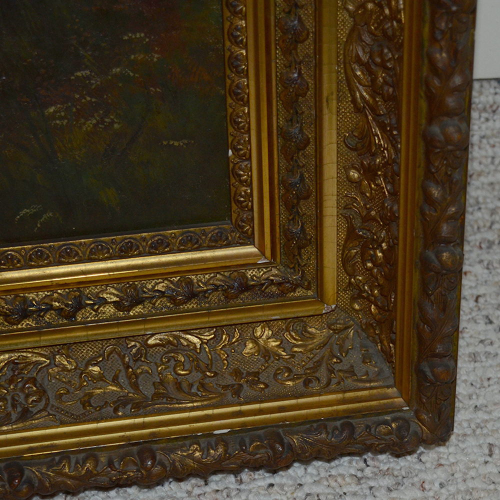 Oil on Canvas Pastoral Landscape Painting with Cows