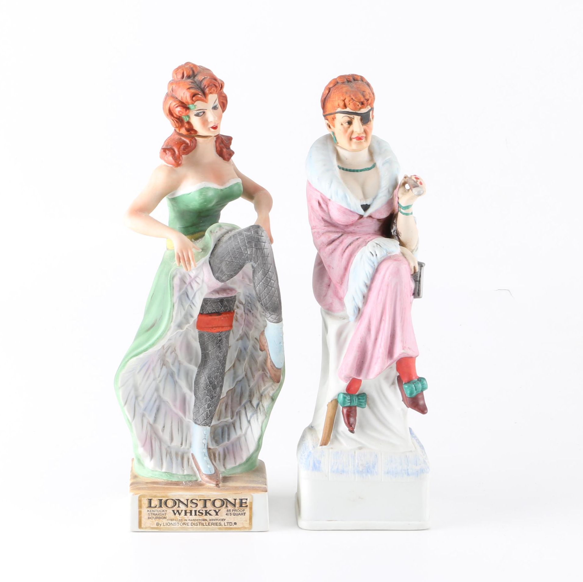 Two Vintage Lionstone Whisky Porcelain Figure Decanters