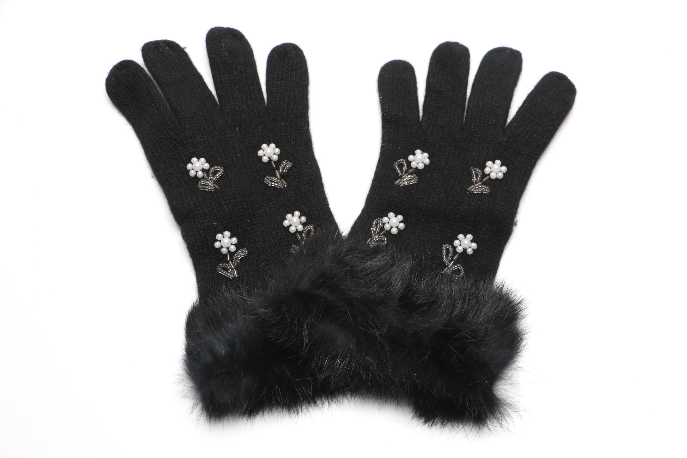 Beaded Accessories Including Rabbit Fur Lined Gloves