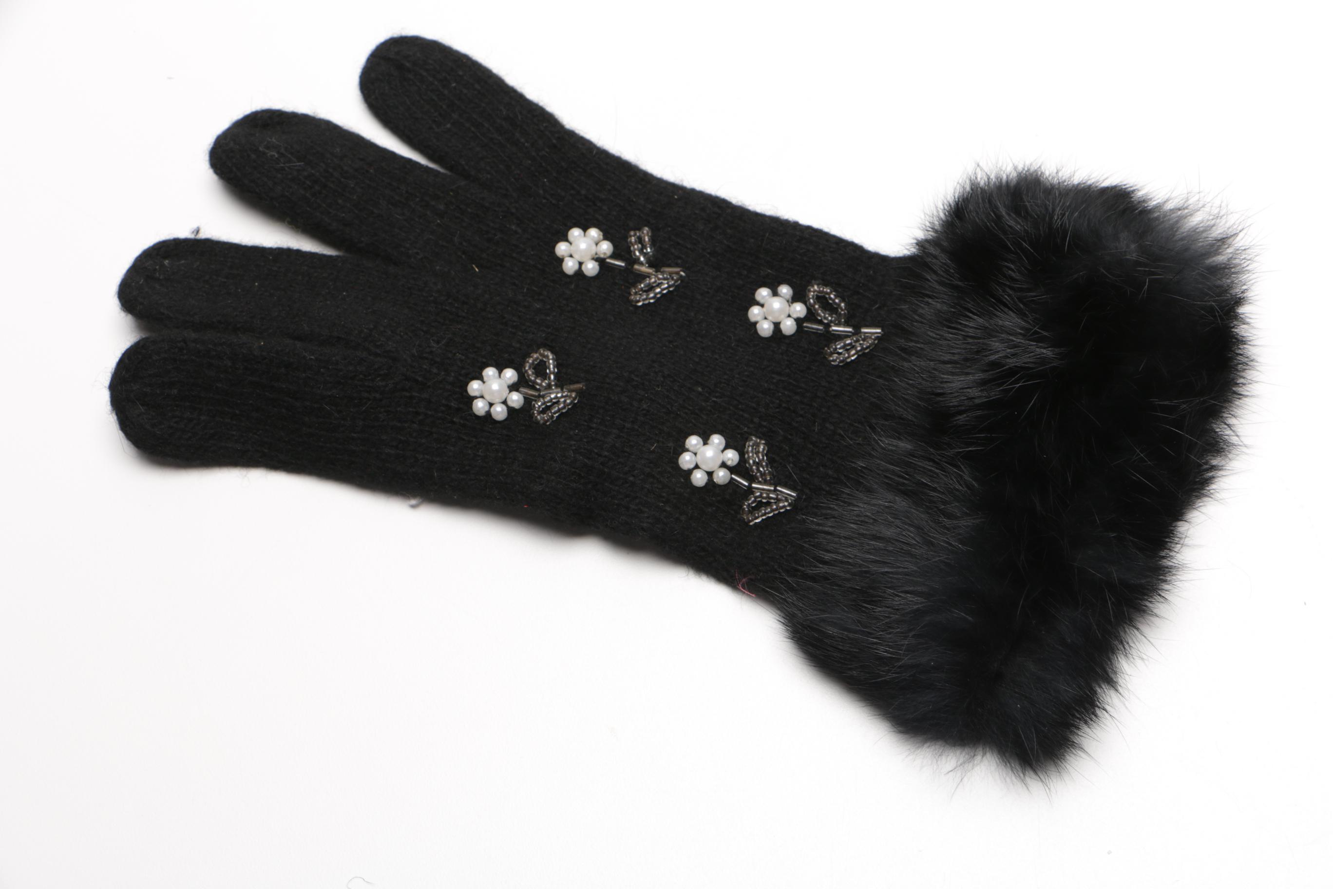 Beaded Accessories Including Rabbit Fur Lined Gloves