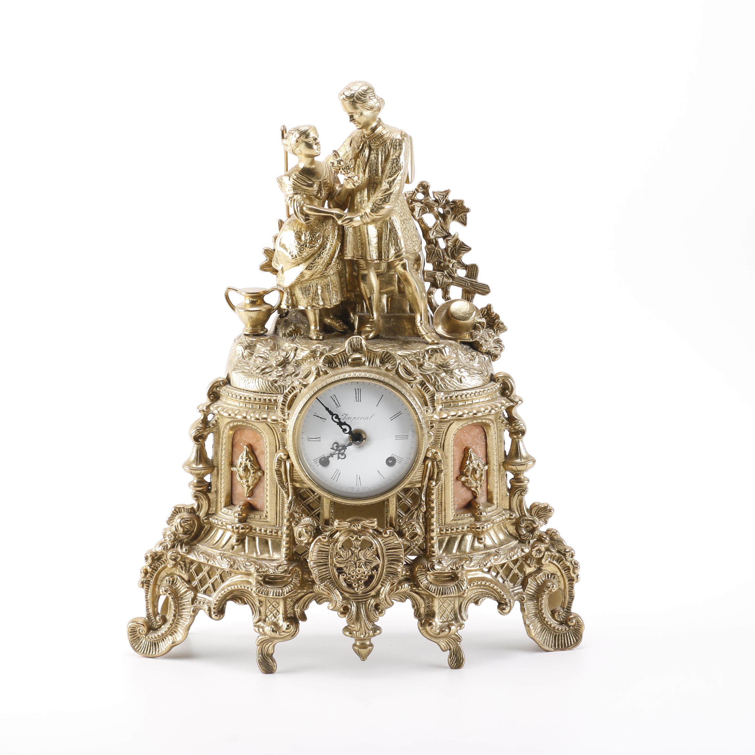 Imperial Rococo-Style Ornate Brass-Tone Franz Hermle Clock