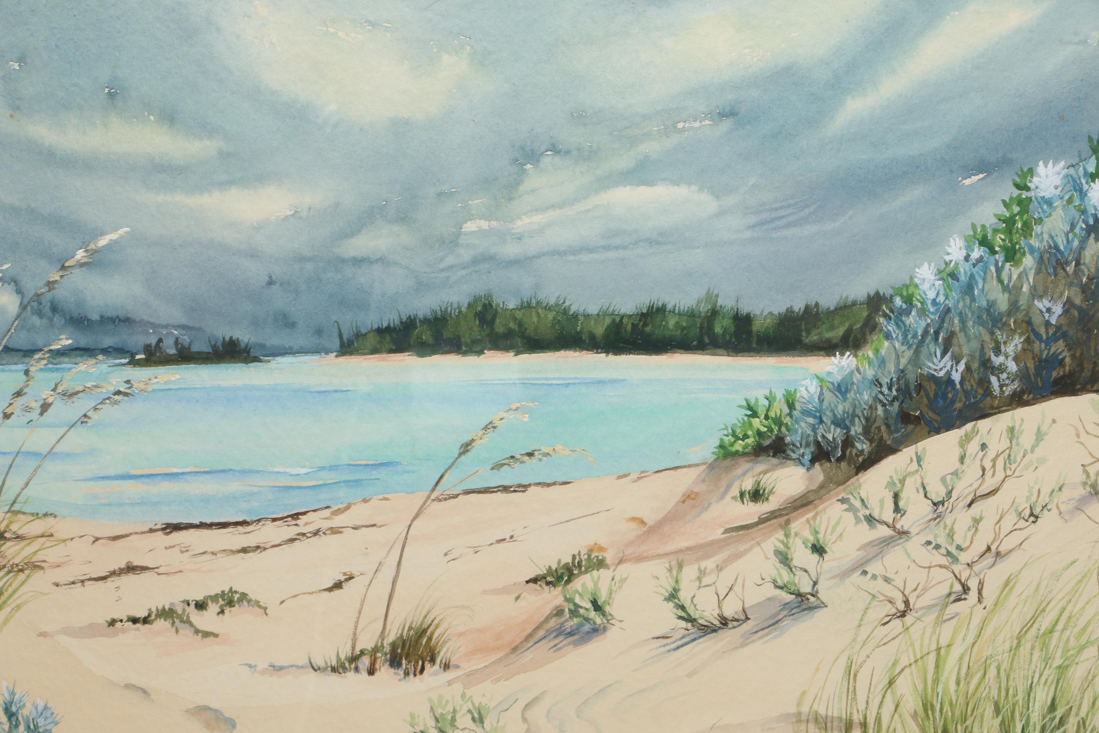 Framed Landscape Watercolor of the Beach