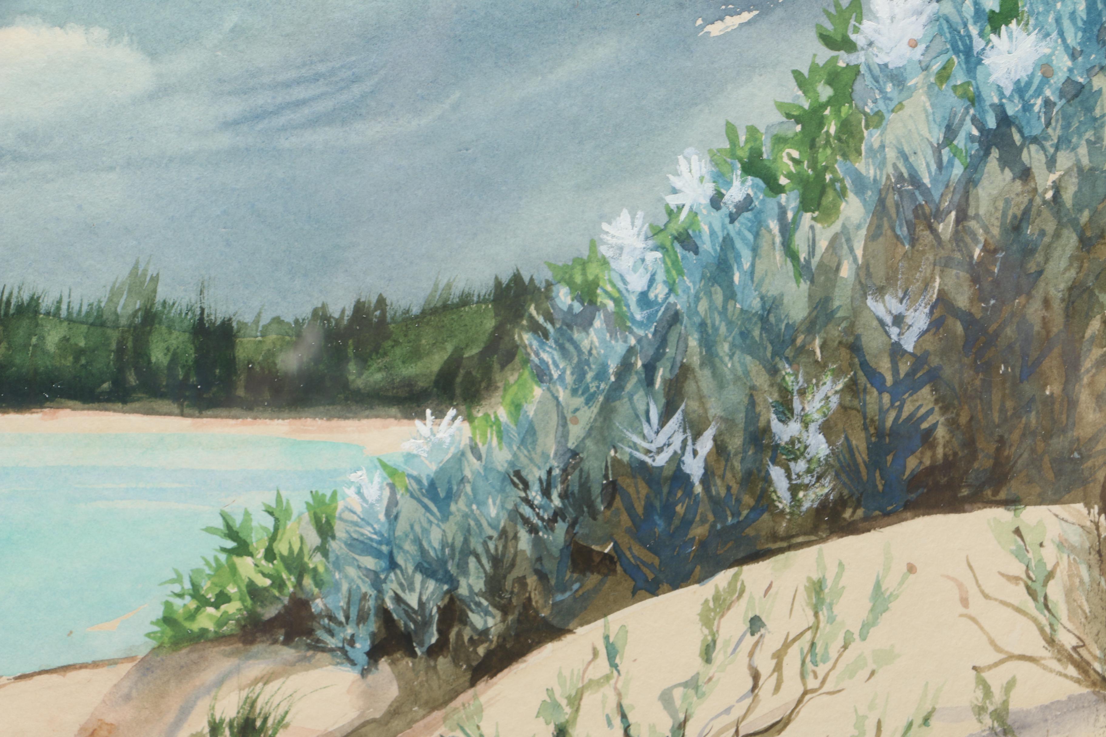 Framed Landscape Watercolor of the Beach