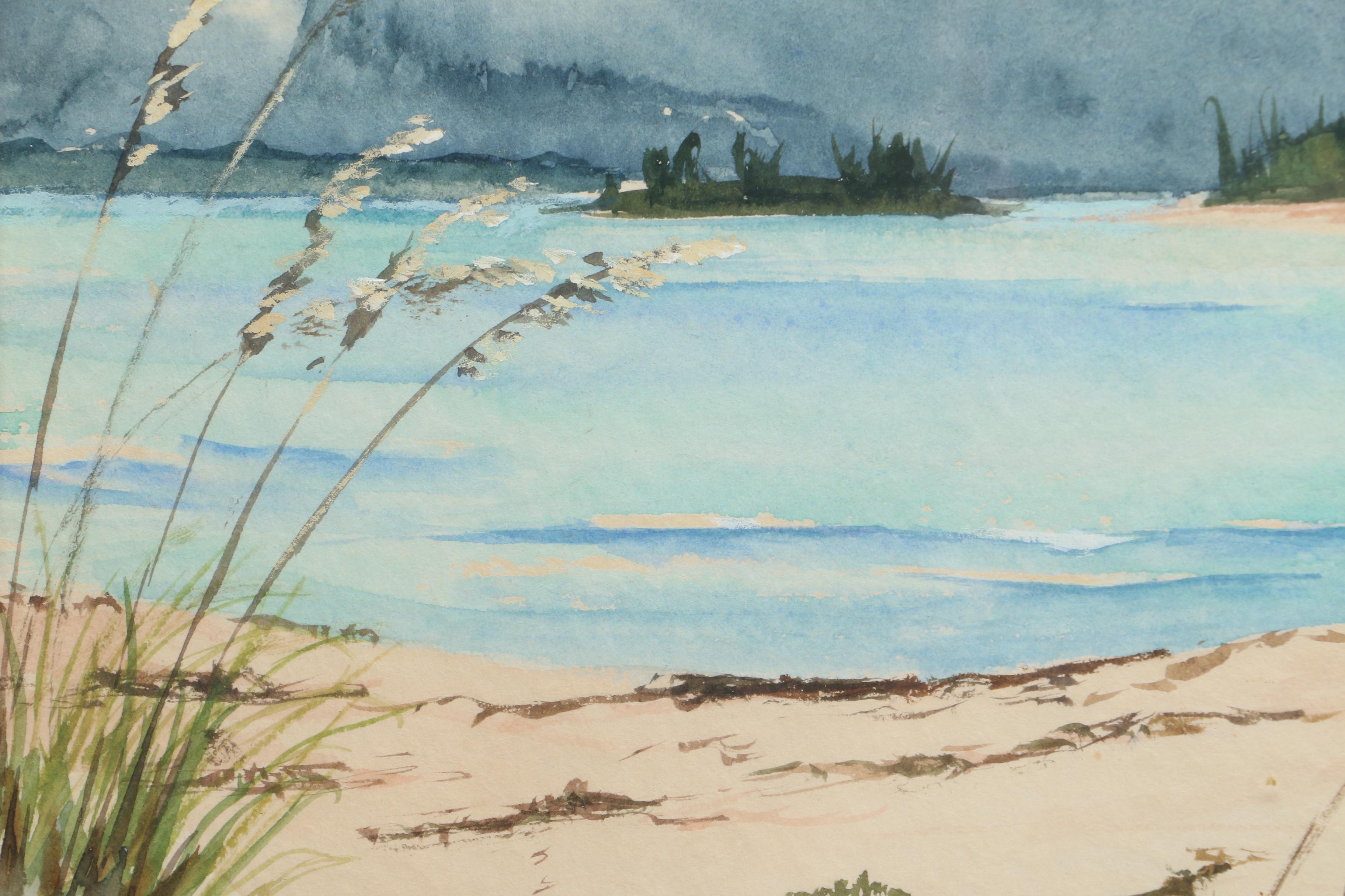 Framed Landscape Watercolor of the Beach