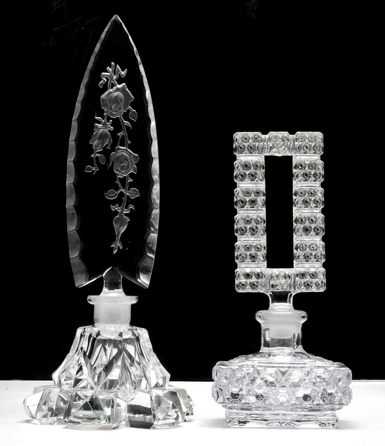 Art Deco Cut and Pressed Glass Perfume Bottles Including Irice