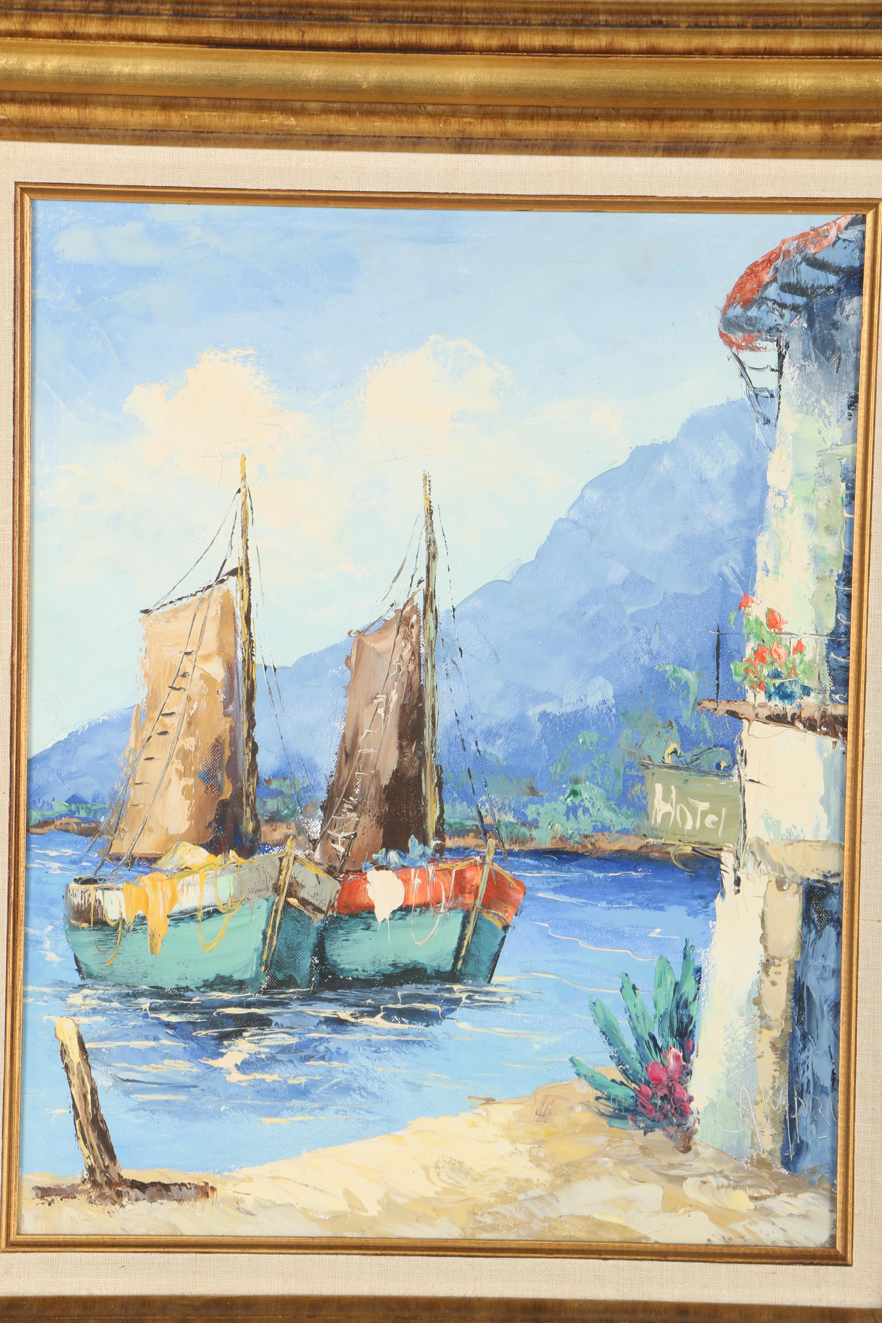 Giovanni Camprio Oil Painting on Canvas of Dock Scene